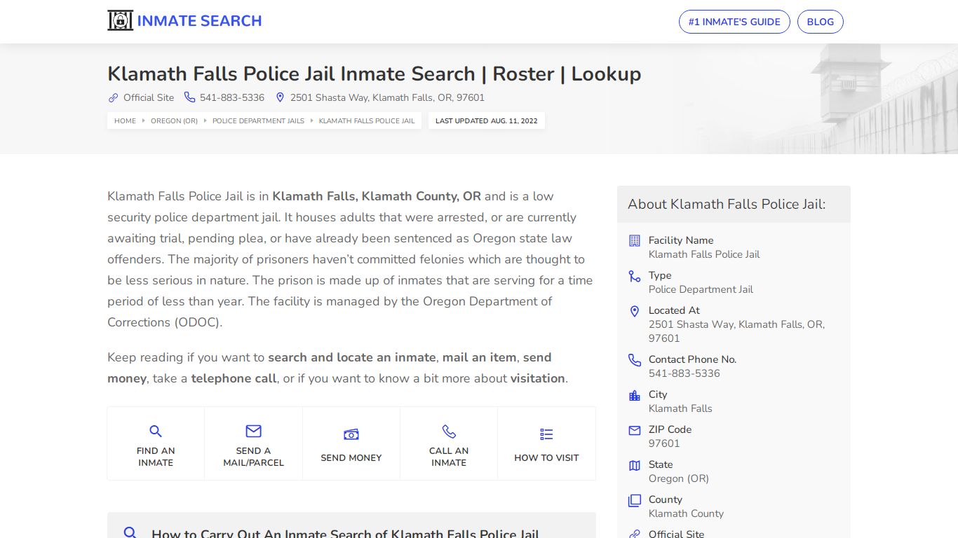 Klamath Falls Police Jail Inmate Search | Roster | Lookup