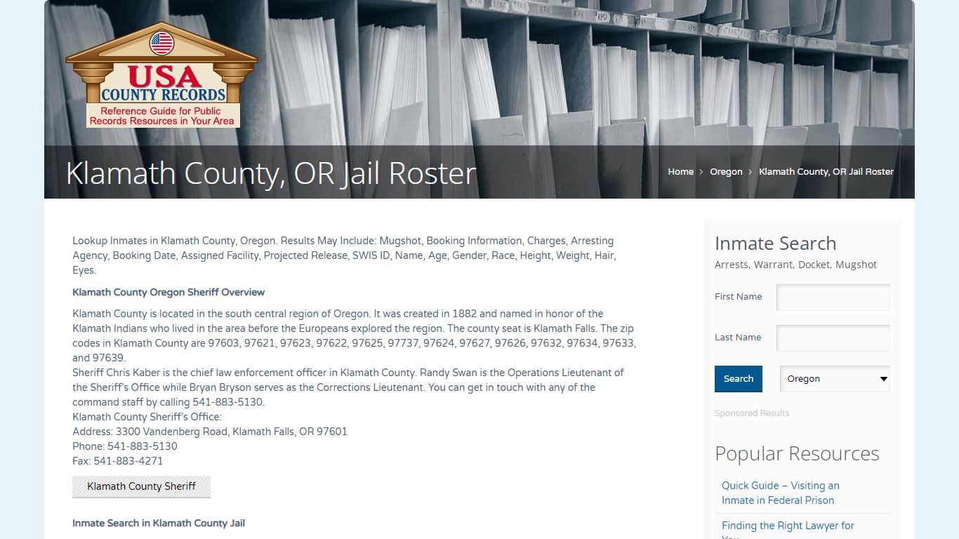 Klamath County, OR Jail Roster | Name Search